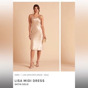 Birdy Grey Lisa Satin Cowl Neck Midi Slip Bridesmaid Dress in Gold